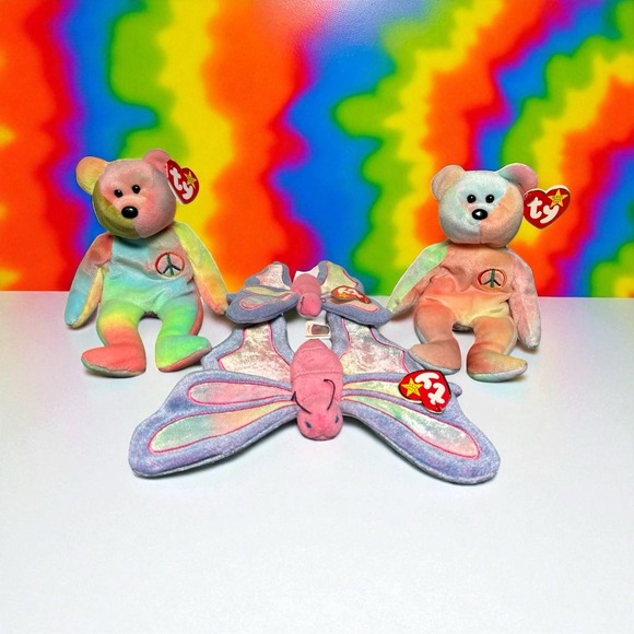 Ty Other - TY Original‎ Beanie Babies Lot Of 4  Peace '96 Flitter '99 One Flitter Is Teenie